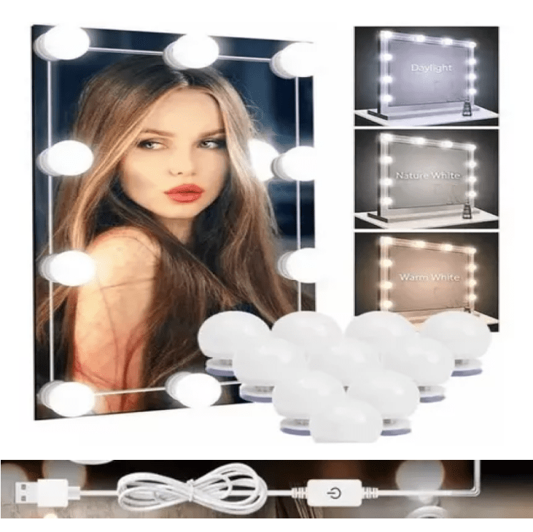 Kit 10 Focos Led Luz Espejo Usb Maquillaje