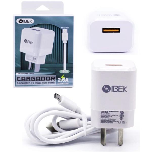 Cargador 2.6 Amp Ibek Cabezal  + Cable Separado Micro Usb V8
