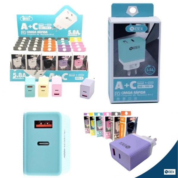 Cargador Cabezal 5.8 Inova 1 PD Usb Tipo C Hembra + 1 Usb Hembra - Colores