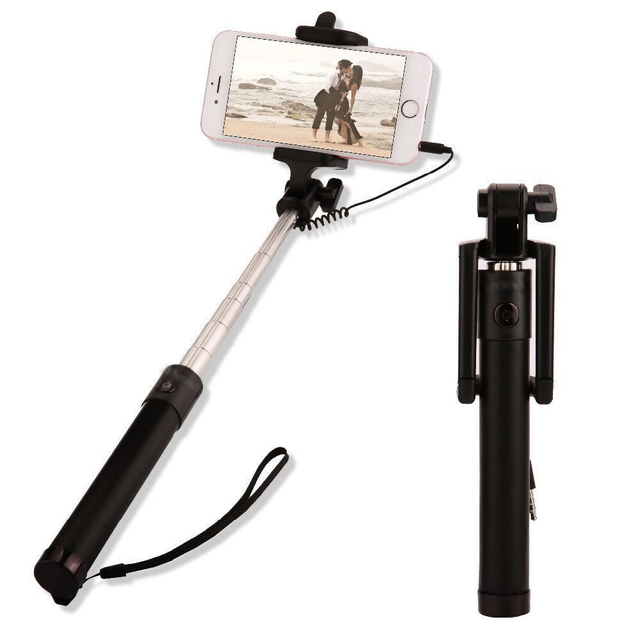 Palo De Selfie Extensible Bastón Monopod Mango   Botón De Disparo Color Negro