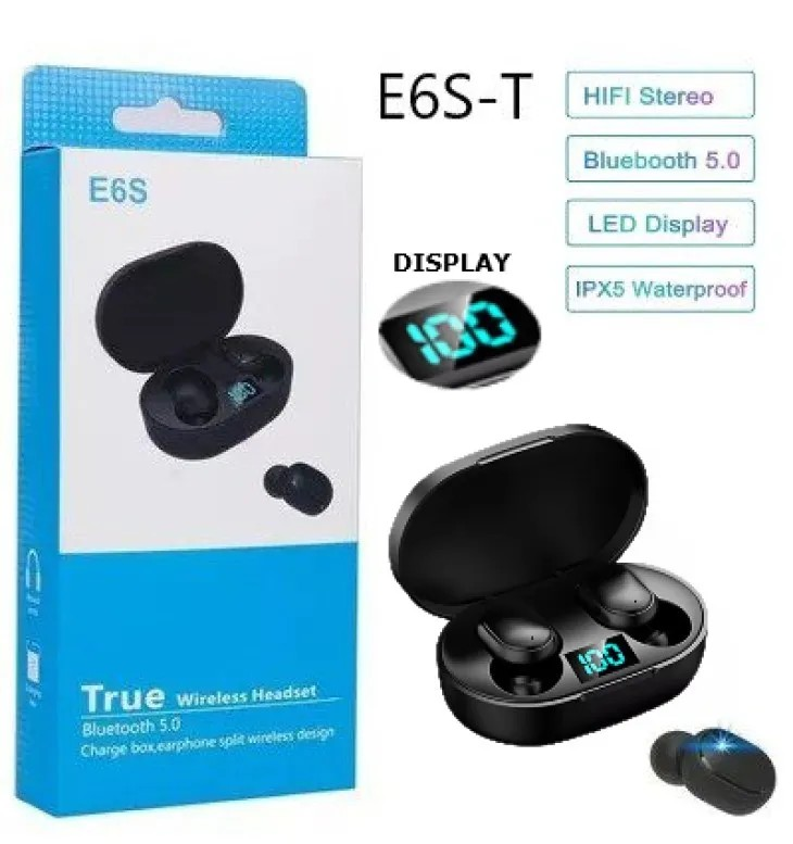 Auricular Bluetooth E6S V2 5.3 Con Display Original  Tws In-ear  Visor Manos Libres Color Negro