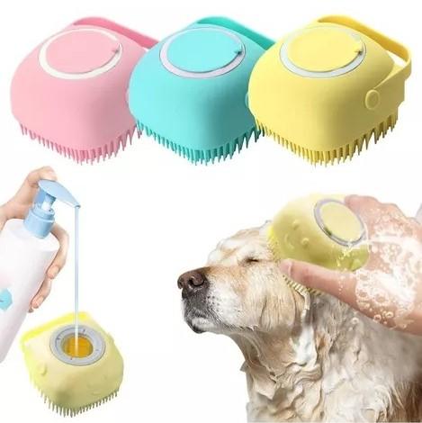 Cepillo Peine Silicona Dispensador Personas Mascotas 8x8x5Cm, Color Celeste