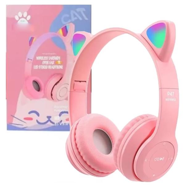 Promo Auriculares Orejas De Gato M2 C/Luz Rgb Inalámbrico Vincha  Color Rosa