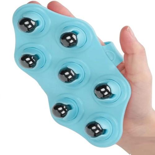 Masajeador Manual Corporal Bolas Acero Manopla Relajante Celeste