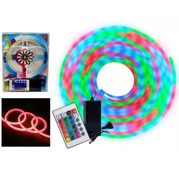 Nuevo Modelo Tira Neon 5 Metros de Led Rgb Kit Completo Control y Fuente 220v Blister Grande