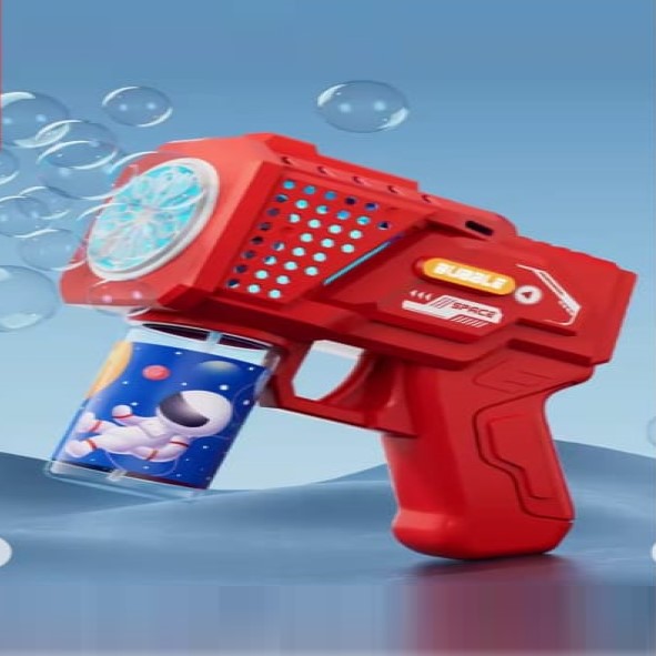 Pistola Gun  Burbujero Electronico a Pilas Con Led, Color Celeste