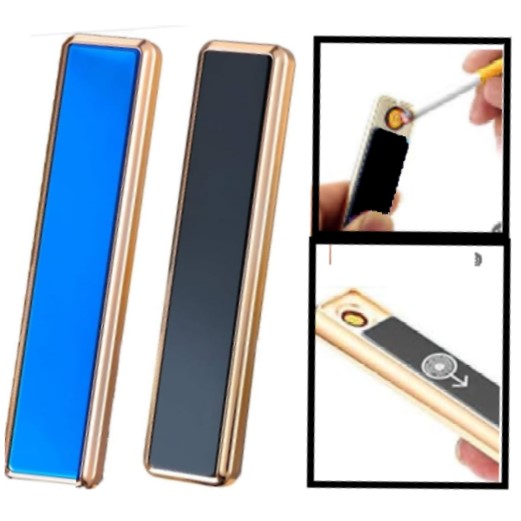 Encendedor Electrónico Recargable Metal Mod:C Usb Deslizable Color Azul Oscuro
