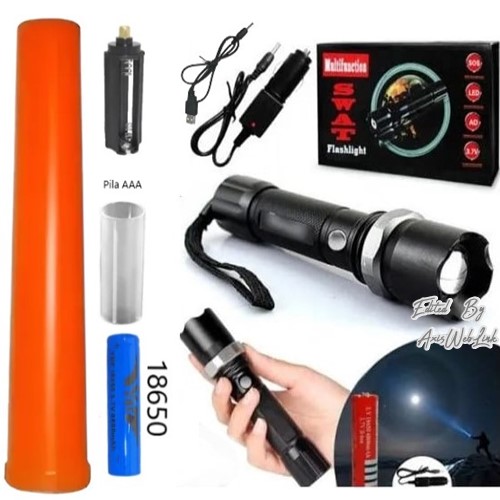 Linterna 5 En 1 Potenciada Telescópica Bat 18650 O AAA 15Cm Recargable + Accesorios